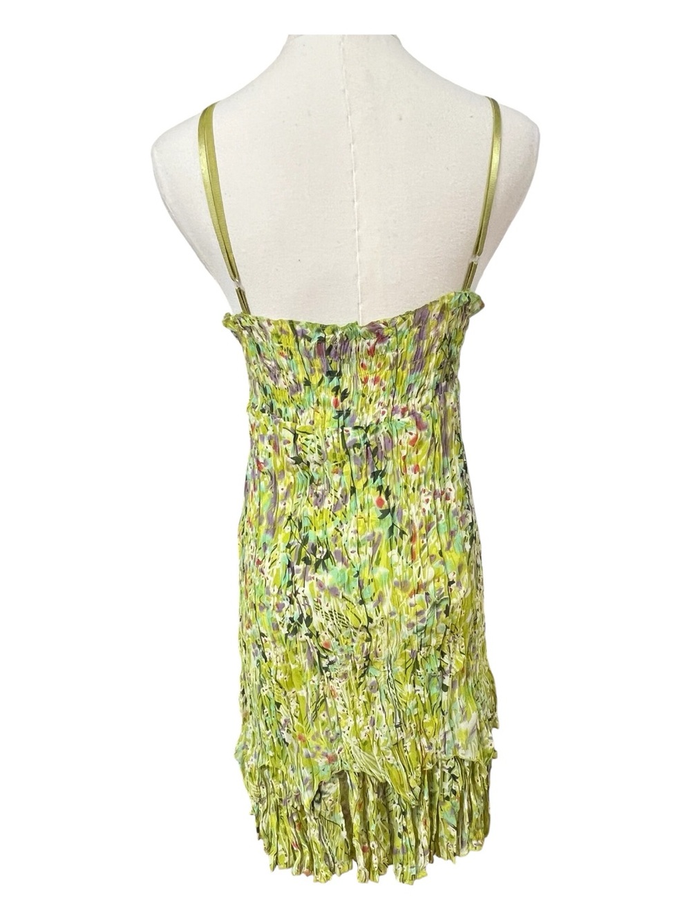 EUC Carrie Allen Fairycore Floral Embroidered Crinkle Lime Green Dress | Size M - Picture 5 of 11